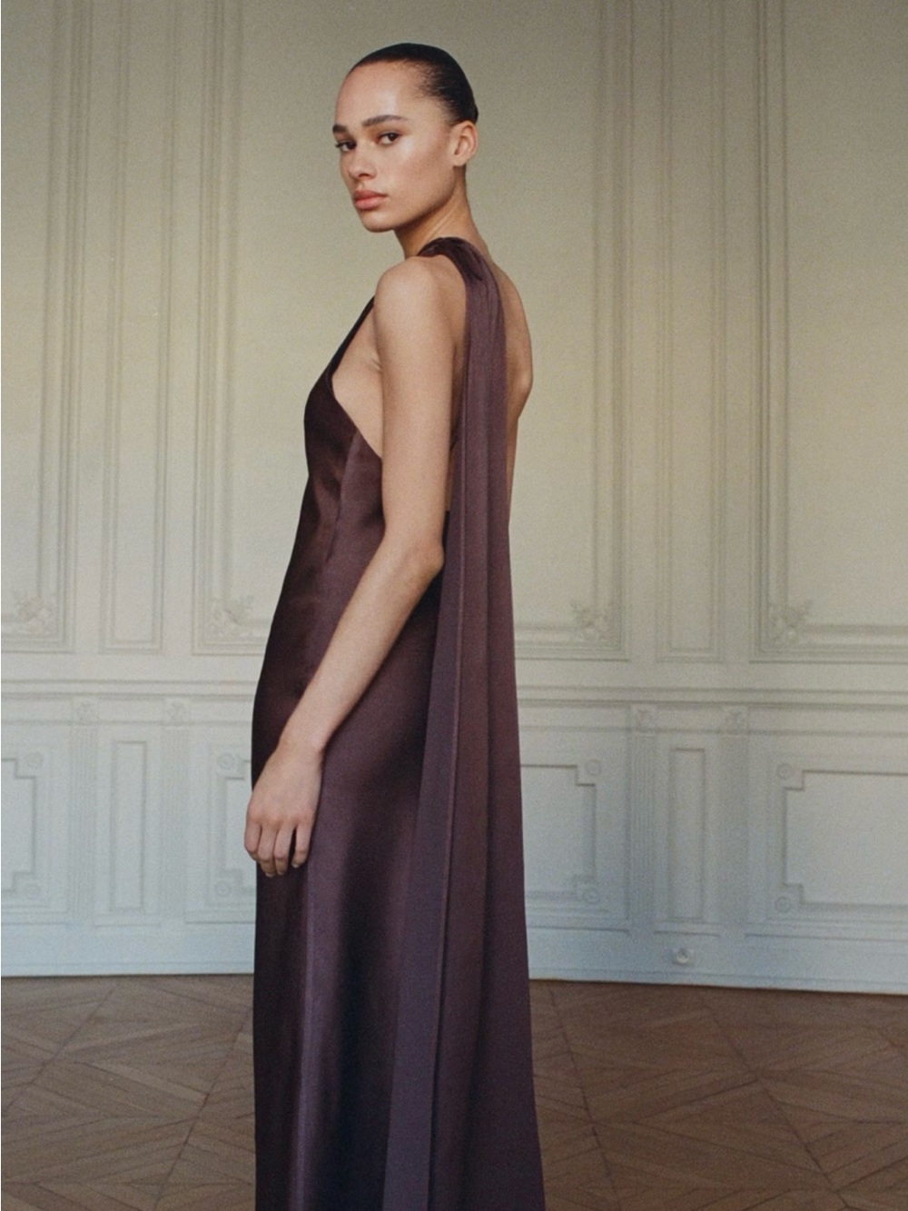 Mango Capsule One-Shoulder Satin Maxi Dress with Neck Scarf - Picture 4 of 9